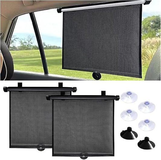 2PCS Car Window Shades for Baby, 18" x 20" Retractable Car Shades for Side Window with Suction Cups, Blocks Heat and UV Rays Glare Protection, Baby Auto Accessories for Vehicle House Office Window
