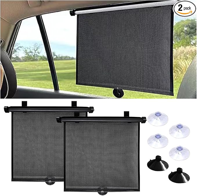 2PCS Car Window Shades for Baby, 20"×20" Retractable Car Shades for Side Window with Suction Cups, Blocks Heat & UV Rays Glare Protection, Baby Auto Accessories for Cars House Office Window (X-Large)