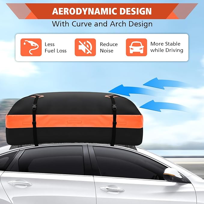 21 Cubic Ft Rooftop Cargo Carrier, Waterproof Car Roof Bag for Vehicles with or Without Rack, Soft Roof Top Luggage Bag for Travel, Camping, Moving(Soft car roof Bag, 21 Cubic feet)