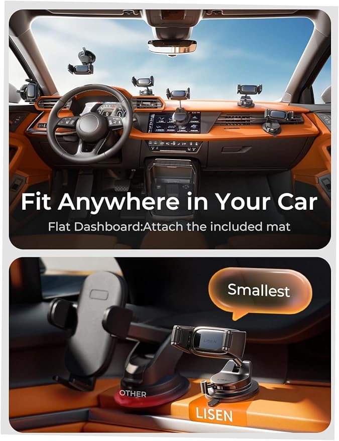 LISEN Suction Phone Mount for Car, [95% Cases Friendly] Car Phone Holder Mount Dashboard Phone Holder, Easy One Touch Suction Cup Cell Phone Car Mount