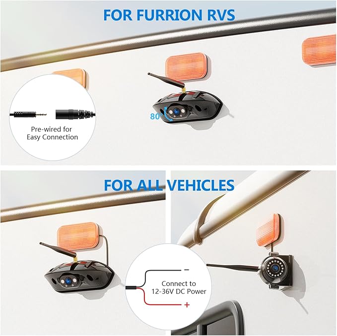 Wireless RV Backup Camera System for Furrion Pre-Wired RVs Truck Trailer, FHD 1080P 7" Touchscreen IPS Monitor with 1 Rear & 2 Side View Cameras, Loop Recording Night Vision Plug & Play F7-3