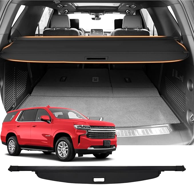 Powerty Retractable Cargo Cover for 2021-2023 Chevy Tahoe/Suburban/Cadillac Escalade ESV Luxury 3.0L/Cadillac Escalade ESV Luxury 6.2L/GMC Yukon/Yukon XL Accessories, Canvas Texture Rear Trunk Cover