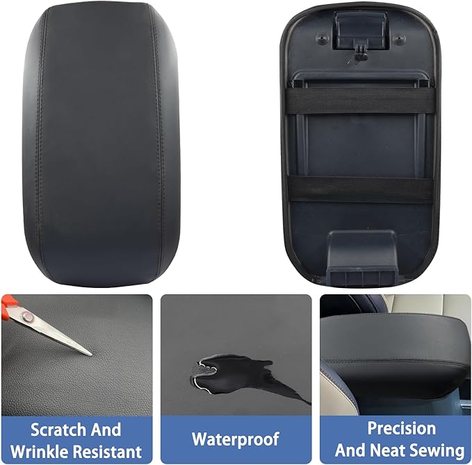 Center Console Armrest Cover Fit for Ford Maverick Accessories 2022-2025 2026 Armrest Case Arm Rest Storage Box Pad Console lid Protector Leather Seat Box Cushion (Black Stitches)