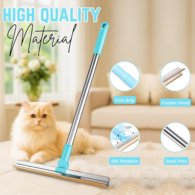Carpet Rake for Pet Hair Removal Tool 5-in-1 Set Includes Retractable Carpet Rake, Grooming Brush, Hair Scraper, Hooks & Lint Removers for Carpets, Rugs, Furniture & Car Interiors