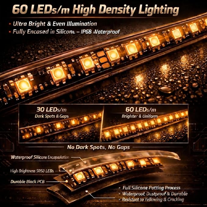 12V Marine Boat LED Light Strip Super Bright, 2 Pack 4FT IP68 Fully Waterproof RV Front Cap Lights, Golf Cart Underglow Roof Lights Strip for Truck ATV UTV SUV Car Pickup Trailer, Cuttable, Amber
