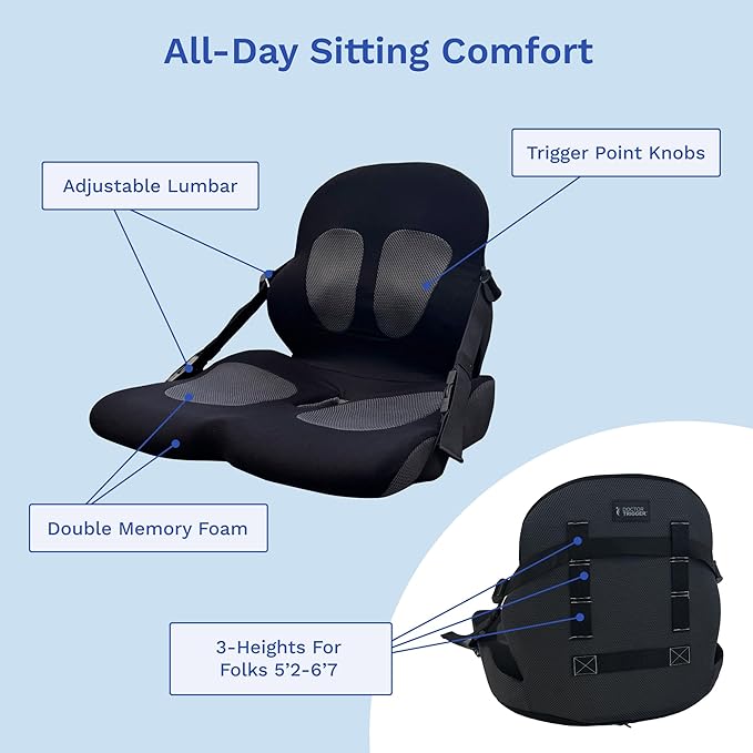Adjust Lumbar in Any Seat | Developed by a Doctor | Seat Cushion for Office Chair, Car, Truck Driver, Bleachers | Pressure Relief | Designed w/Spine Specialists for Long Sitting Hours