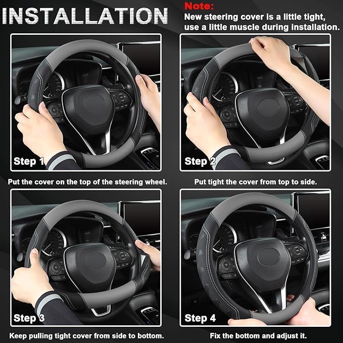 GIANT PANDA Steering Wheel Cover for GMC Sierra Acadia Terrain Yukon(Gray+Black-Standard Size)