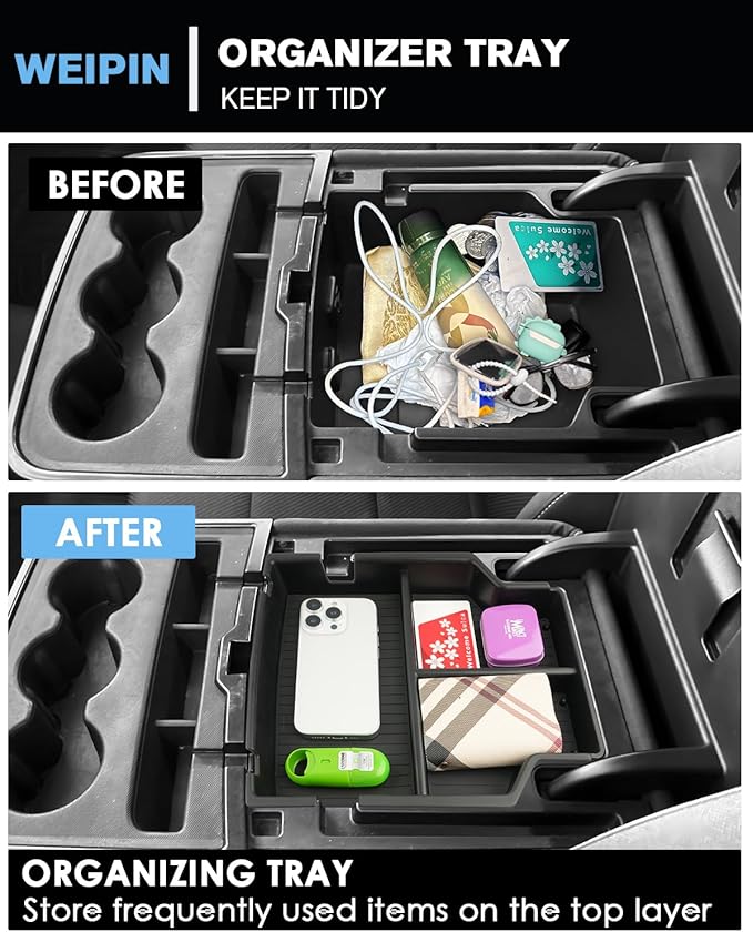 for Center Console Upper Armrest Organizer ABS Materials Compatible with 2014–2019 Silverado/Sierra 1500&2015–2019 Silverado/Sierra 2500HD/3500HD – Split-Bench Folding Seat