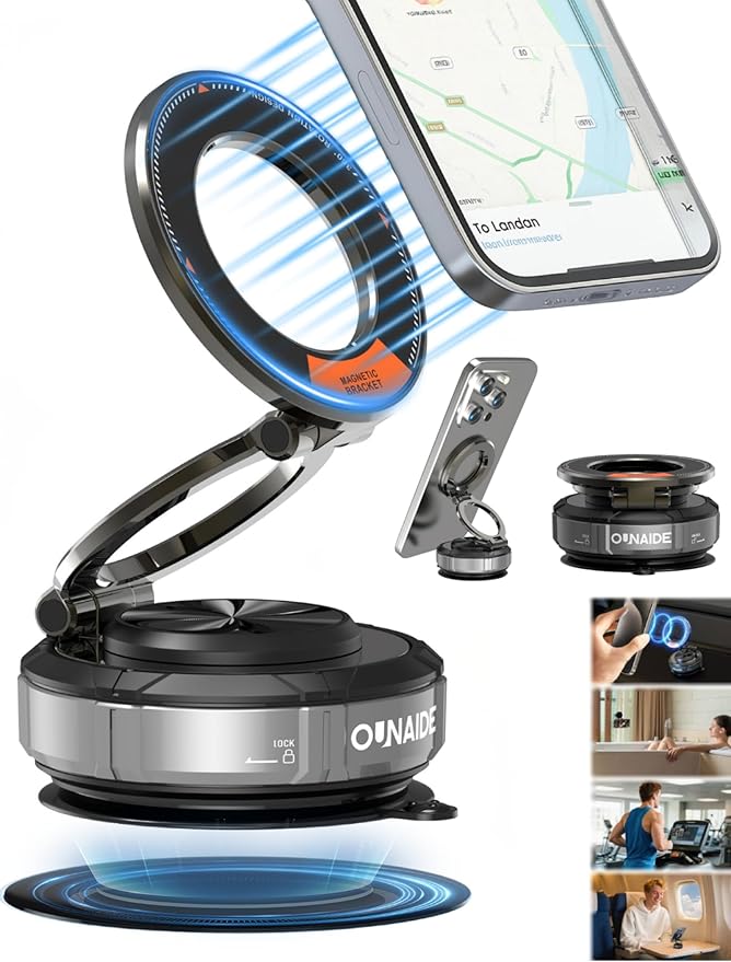Car Phone Holder for Magsafe Car Mount 360° Adjustable Vacuum Magnetic Phone Holder 98LBS Suction Zinc Alloy Foldable Car Cell Phone Holder iphone Home Travel for iPhone 17 Pro Max 16 Christmas Gifts