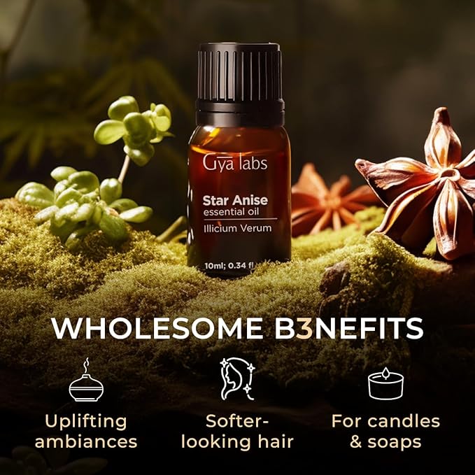 100% Pure Star Anise Essential Oil - 0.34 Fl Oz - Star Anise Oil for Hair, Skin, Diffuser, Aromatherapy & DIY Candle Making Scent