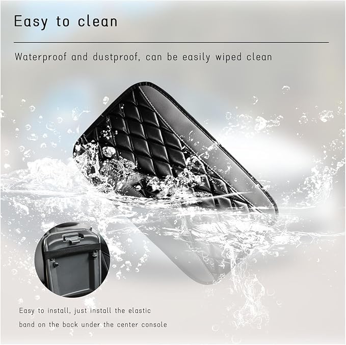 Car Center Console Cushion Pad, Universal Leather Waterproof Armrest Seat Box Cover, Comfortable Auto Armrest Cover Protector, Car Interior Decor Accessories for Most Vehicles (Black & Gray)