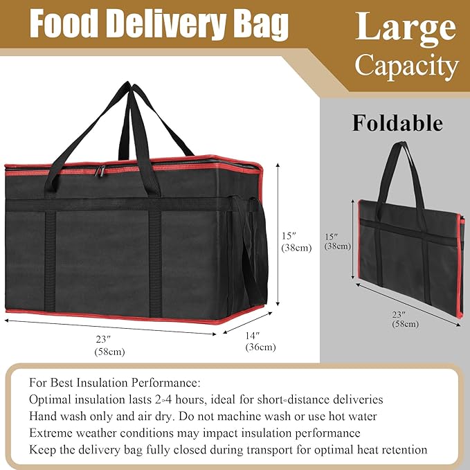 PEASUG Insulated Bags for Food Delivery, XXXL Pizza Delivery Bags, Large Capacity Cooler Bag Keep Food Warm for Grocery Shopping and Catering, Foldable, Heavy-Duty (Red)