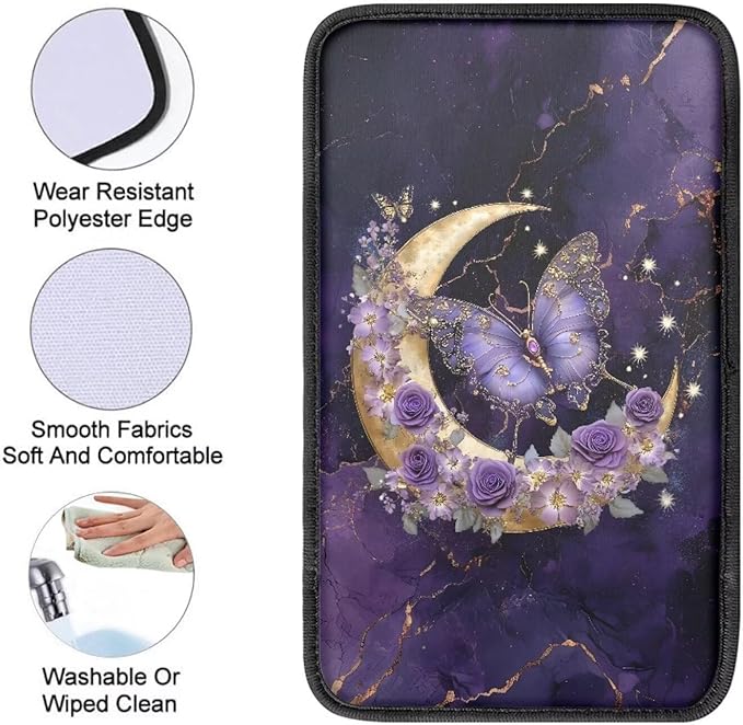 Suobstales Butterfly Moon Rose Marble Print Car Armrest Pad Soft Center Console Arm Rest Protector Cover Universal Car Interior Accessories Decoration