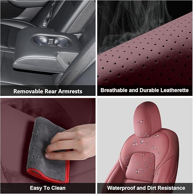 AOMSAZTO Car Seat Cover Fit for Tesla Model Y 2020 2021 2022 2023 2024 2025 5 Seater - Full Set Wine Red Seat Covers