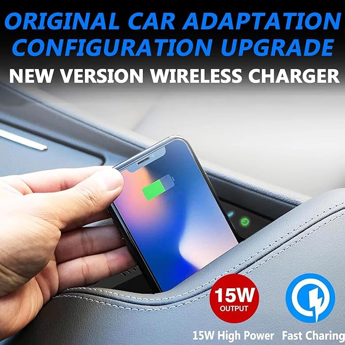Car Wireless Charger for Cadillac CT5 (2020 2021 2022 2023 2024) Cigarette Lighter Accessories, 15W Wireless & 27W USB Fast Charging Tray for i-Phone Sam-Sung