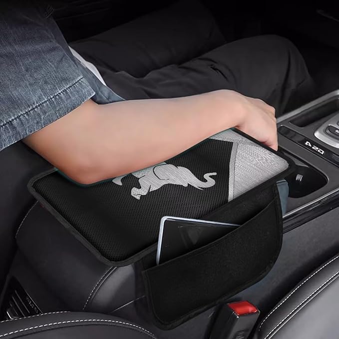 Metal-Like Elephant Print Center Console Covers for Cars Waterproof Car Armrest Seat Box Cover Cushion Anti-Slip Auto Center Console Pad Car Interior Accessories Protector