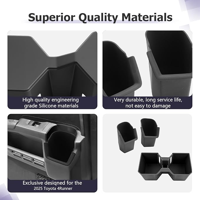 LUWU 2025 2026 4Runner Accessories Compatible with 2025 2026 Toyota 4Runner Center Console Cup Holder, Rear Seat Door Side Silicone Cup Holder Black 4 Runner 2026 Accessory 2-Pack