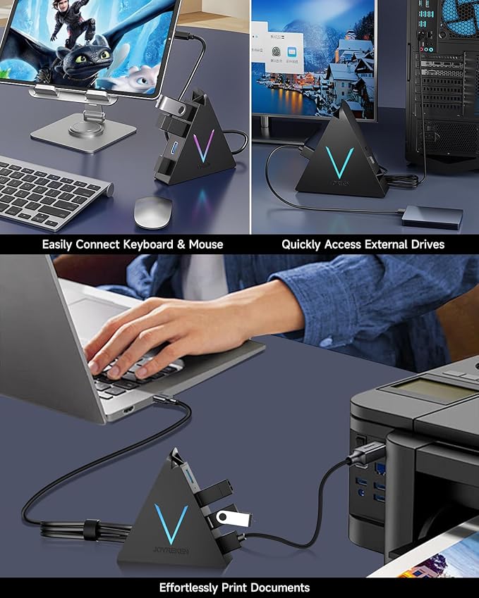 USB C Hub 4 Ports JoyReken,USBC to USB Hub with 2FT Extended Cable,Type C to USB Adapter for MacBook Pro/Mini,iMac,Surface,Gaming Laptops,PS5,Flash Drive,Thumb Drives,Mouse,Keyboard(Black)