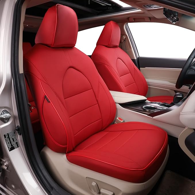 EKR Camry Seat Covers for Toyota Camry L, LE, SE 2018-2024 & SE Nightshade 2020-2024,(Not for Hybrid) Leather Car Seat Cover Full Set for Trucks SUV-Faux Leather (Red)