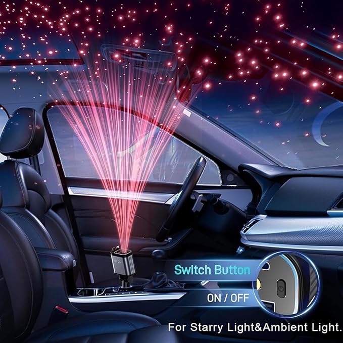 4 in 1 Retractable Car Charger with Starry Light,69W USB-C Fast Car Charger, for iPhone 17/16/15/14/13/12/11, Android,Pixel,Cigarette Lighter Charger (Dual Cord USB-C)