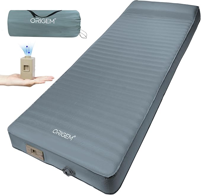 Origem Self Inflating Sleeping Pad with Electric Pump, 4" Ultra-Thick Camping Mattress, Foam Campinging Mat for Tent, Camping,Traveling and Car, Easy to Inflate and Deflate (Grey)