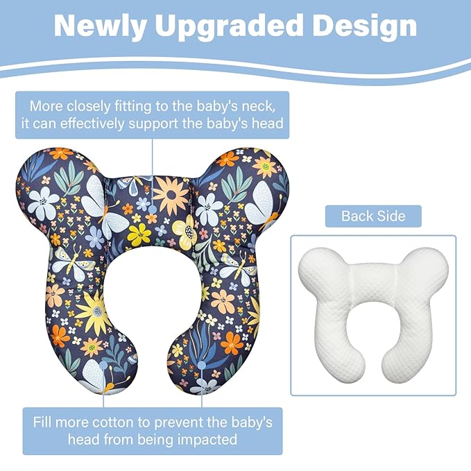 Baby Neck Pillows - Upgraded Toddler Travel Cushion for Toddler Head and Neck, Infant Neck Pillow for Car Plane Stroller Pushchair - Flower B