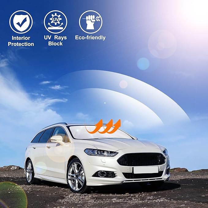 Windshield Sun Shade Window Sun Visor Protector Custom Fit 2013-2021 Ford Fusion Accessories Foldable Sunshade Sun Blocker Keeps Car Cool