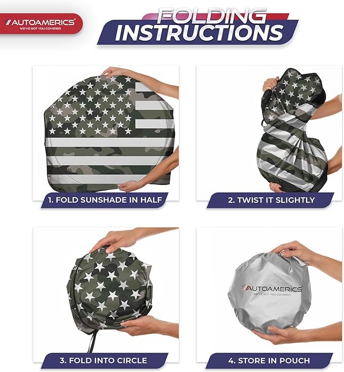 Autoamerics 1-Piece Windshield Sun Shade Green Camo American Flag USA Design - Foldable Car Front Window Sunshade for Most Sedans SUV Truck - Blocks Max UV Rays and Keeps Your Vehicle Cool - Medium