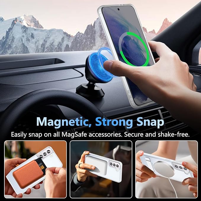OWKEY for Samsung Galaxy S21 Case with Stand, Magnetic Shockproof Case Fit for Magsafe Translucent Matte Cover for Samsung S21, White