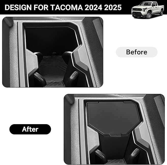 YOJOJOCO Center Console Coin Box Organizer Compatible with Toyota Tacoma 2024 2025 2026 Accessories Black ABS Material Armrest Insert Cup Holder Storage Box