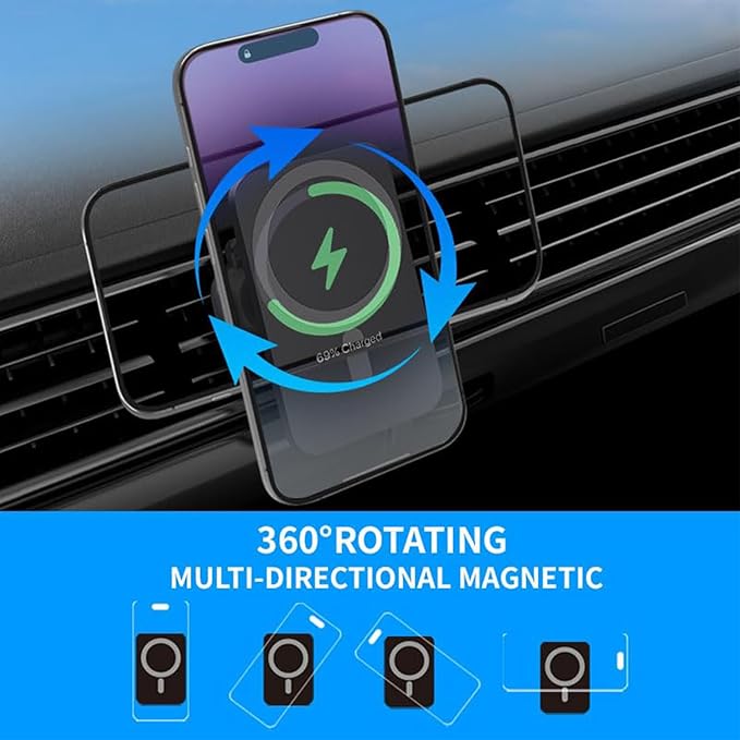 for MagSafe Car Mount Charger, 15W Magnetic Wireless Car Charger for iPhone 17/17 Pro/17 Pro Max/Air/16 15 14 13 12 Pro Max Plus mini, Magnet Cell Phone Holder for Air Vent (Black)