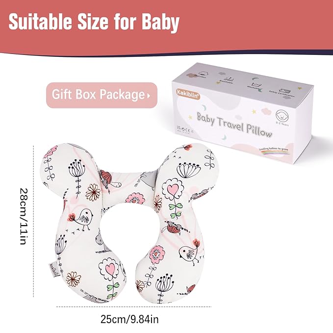 KAKIBLIN Baby Neck Pillow, Upgraded Baby Support Pillow,Babies Head Pillow,Neck Support Pillow for for Car Seat, Stroller, Pushchair,Travel (Hippo)