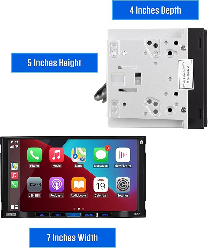 JENSEN J1CA7 7-inch Certified Apple CarPlay Android Auto | Double DIN Touchscreen Car Stereo Radio | Bluetooth Hands Free Calling & Music Streaming | Backup Camera Input | USB Playback & Charging