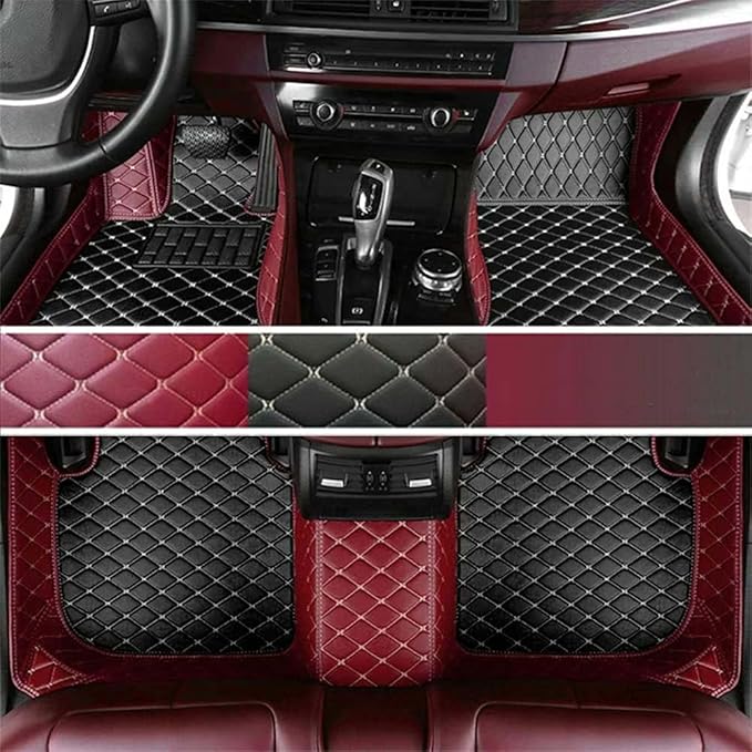 Custom Making Car Floor Mats Protection Pads for 99% Sedan/Coupe/Hatchback/SUV/Pickup Men Women Car Floor Mats Coverage Pads Anti-Slip Leather Floor Lining (Wine Red+Black Beige)