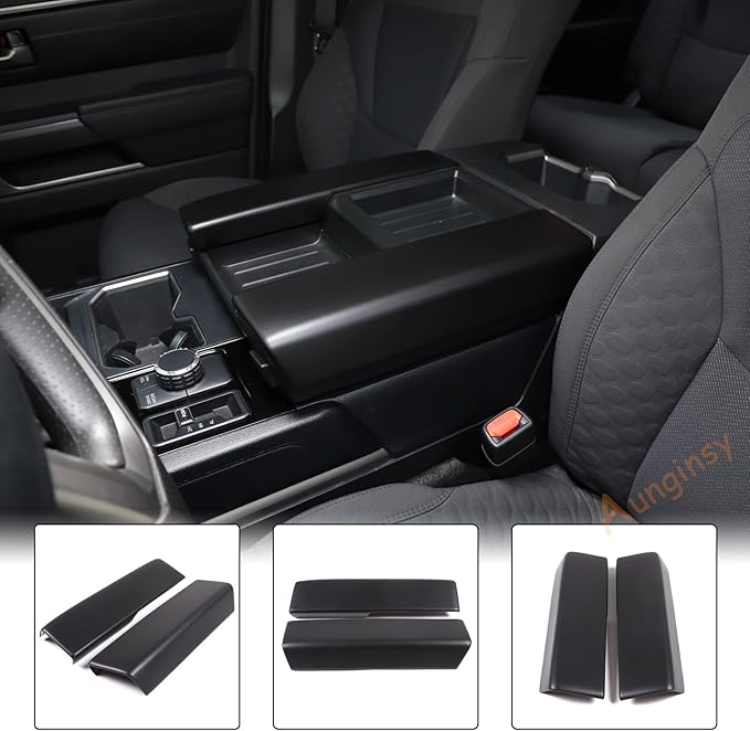 Car Center Console Armrest Protector Cover Compatible with Toyota Tundra 2022+ & Sequoia 2023+, Central Armrest Seat Storage Box Cover Cushion Lid Protector Pad Waterproof Anti-Scratch ABS Accessories