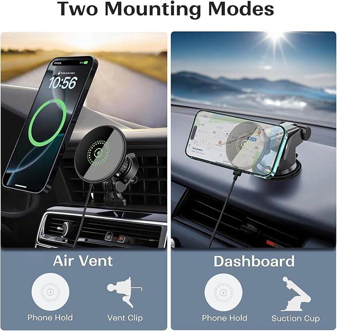20W Fast Wireless Car Charger Magnetic Fast Wireless Charging Car Phone Holder Compatible with Magsafe for iPhone 17 16 15 14 13 12 Series, Air Vent Mount Dashboard/Windscreen Mount