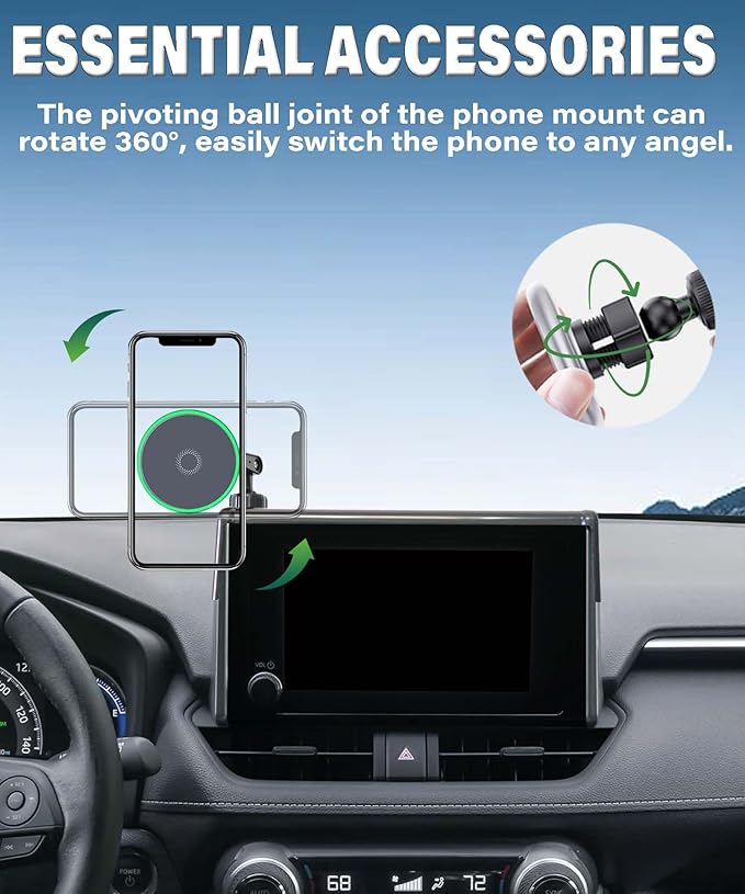 Car Phone Holder for Toyota RAV4 2019-2025 Accessories Apply to 7/8 Inch Touch Screen 15W Fast Wireless Charger Screen Fixed Clip Cell Phone Mount with Dashboard Storage Tray