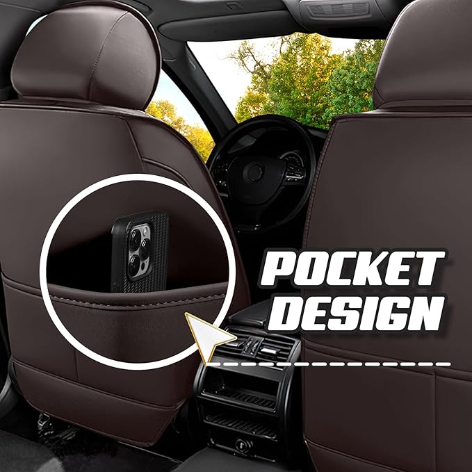 Car Seat Covers for Cadillac CTS 2003-2019, Premium Nappa Leather Car Seat Cover, Stylish Sport Seat Covers， Automobile Seat Cover Sets.(Standard 5 Seats/Coffee Color)