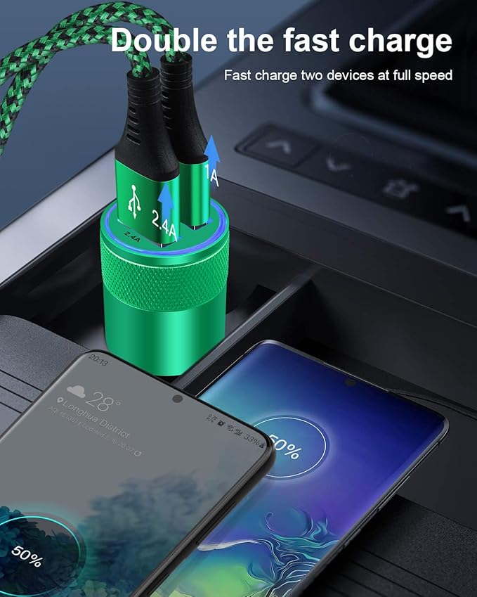 Dual Port Car Phone Charger, [2Pack] 3.4a Fast Charge USB Cargador Carro Lighter Adapter Cigarette Auto Power Adapter Block for iPhone, Samsung Galaxy, Google Pixel, LG, Motorola, GPS, LED Light Car