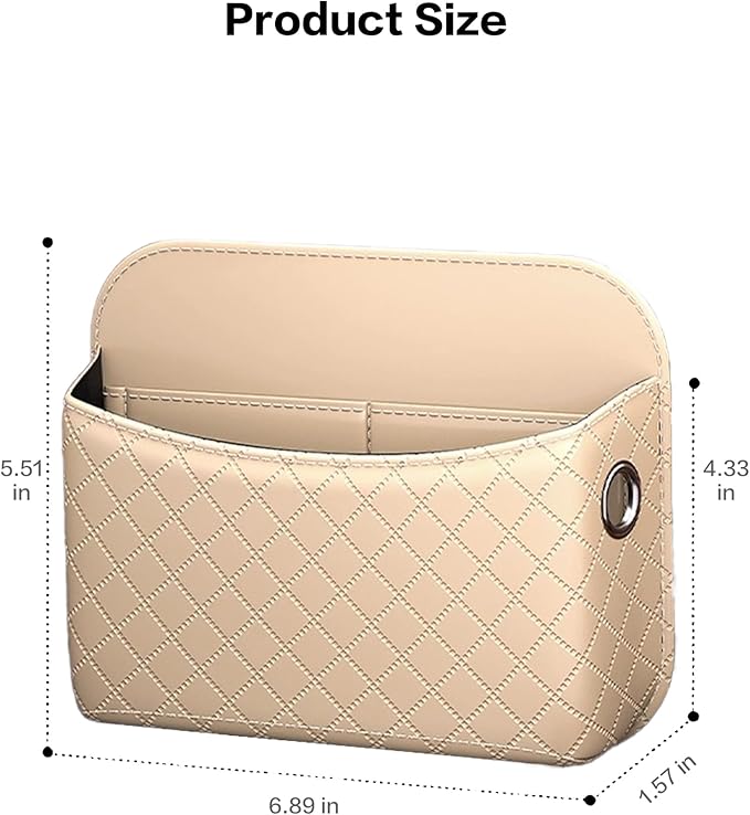 Car Door Organizer, PU Leather Storage Pouch with Strong Sticky Back for Phone, Keys - Fits Car Seat Side Pocket & Console Gap, Universal Car Accessories - Beige