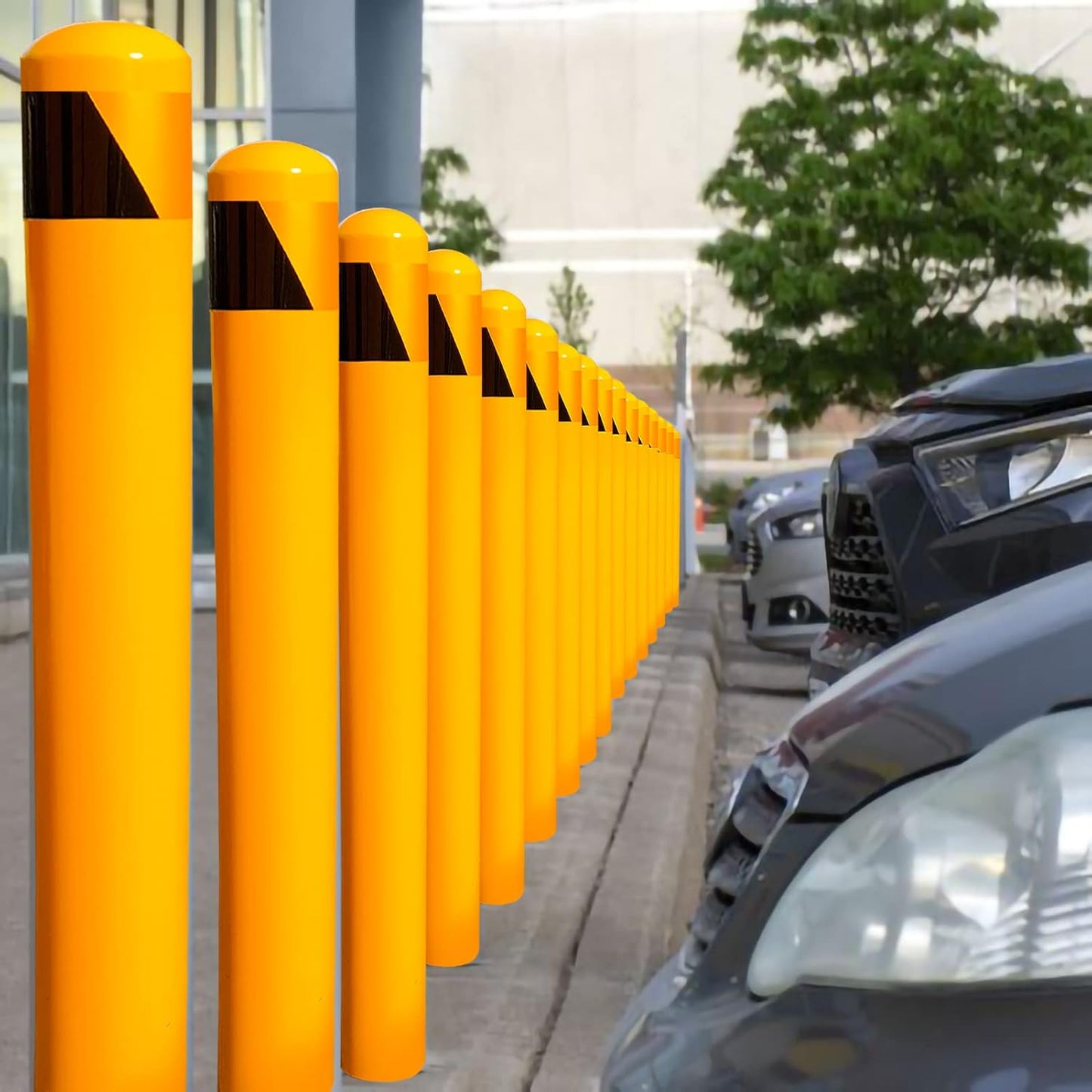 58" High 4-1/2" OD Steel Bollard Post Underground Mount, Cap Removable Safety Bollard Yellow Powder Coat, Metal Bollard Parking, Safety Barrier