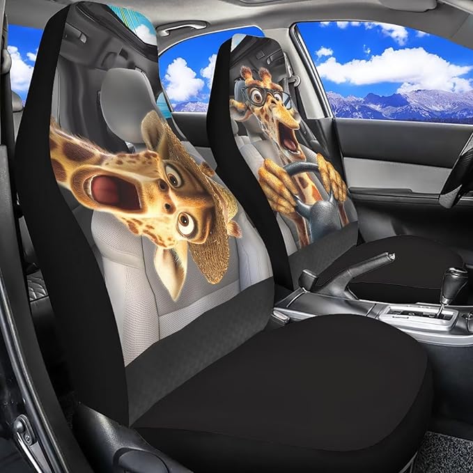 Funny Giraffe Driver Front Seat Covers for Cars All Weather Front Bucket Seat Cover Front Bucket Seat Cover for Cars Sedans Truck SUV Vans