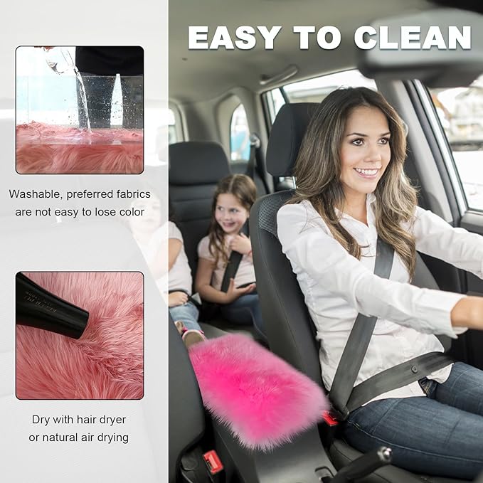 Center Console Cover, 11.81"×7.87" Automotive Fluffy Plush Center Armrest Protector, Universal Furry Comfortable Center Console Pad for Cars Trucks SUVs, Car Accessories (Dark Pink)