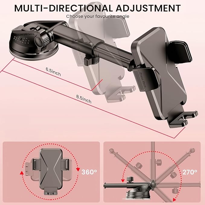 DOLYOFG Universal Car Phone Mount Holder [3-in-1 Suction Cup] for Dashboard Windshield Air Vent, Military-Grade Adhesive Phone Car Mount, One Hand Release for iPhone Samsung Android Smartphones