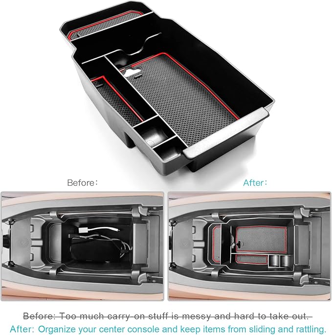 CDEFG 2023 2024 2025 2026 CX-50 Center Console Organizer Tray for 2023-2026 Mazda CX-50 Armrest Tray CX50 Central Consola Organizer Storage Box 2025 2026 Mazda CX50 Accessory (Red)