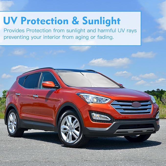 Windshield Sun Shade for 2013-2018 Hyundai Santa Fe Custom Fit Window Sunshade Front Window Shade Sun Visor Accessories Blocks UV & Heat, Keep Car Cooler