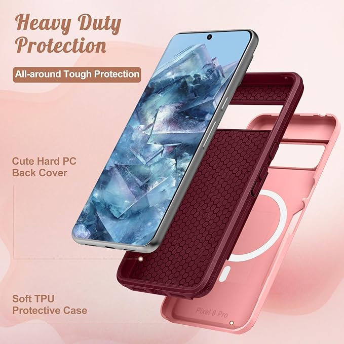 for Google Pixel 8 Pro Case - Compatible with MagSafe Women Girls Cute Magnetic Protective Cover Girly Kawaii Strawberry Heavy Duty Shockproof Design for Google Pixel 8 Pro Phone Cases