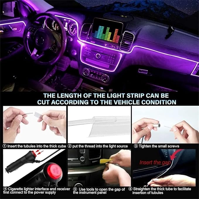 RGB Car Interior Light Strip with App & Voice Control, 16 Million Colors Music Sync LED Ambient Lighting Kit for Car Dashboard, Door, Skylight