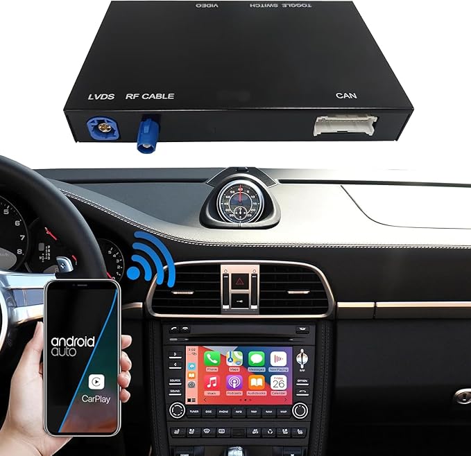 Road Top Wireless CarPlay Android Auto Retrofit Kit for Porsche PCM 3.0 (2008–2012) | Compatible with Cayenne 911 Cayman Boxster | CarPlay Interface Decoder, MirrorLink, Reverse Camera