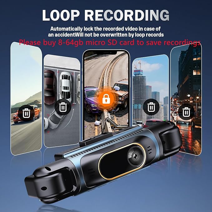 Car Camera Dash Cam Front and Rear Left Right, 4-Channel Video Recording WiFi Dashcam with Phone APP 360 Degree Car Security, HD 2K Car Dashboard Night Vision 24 Hours Parking Monitor G-Sensor